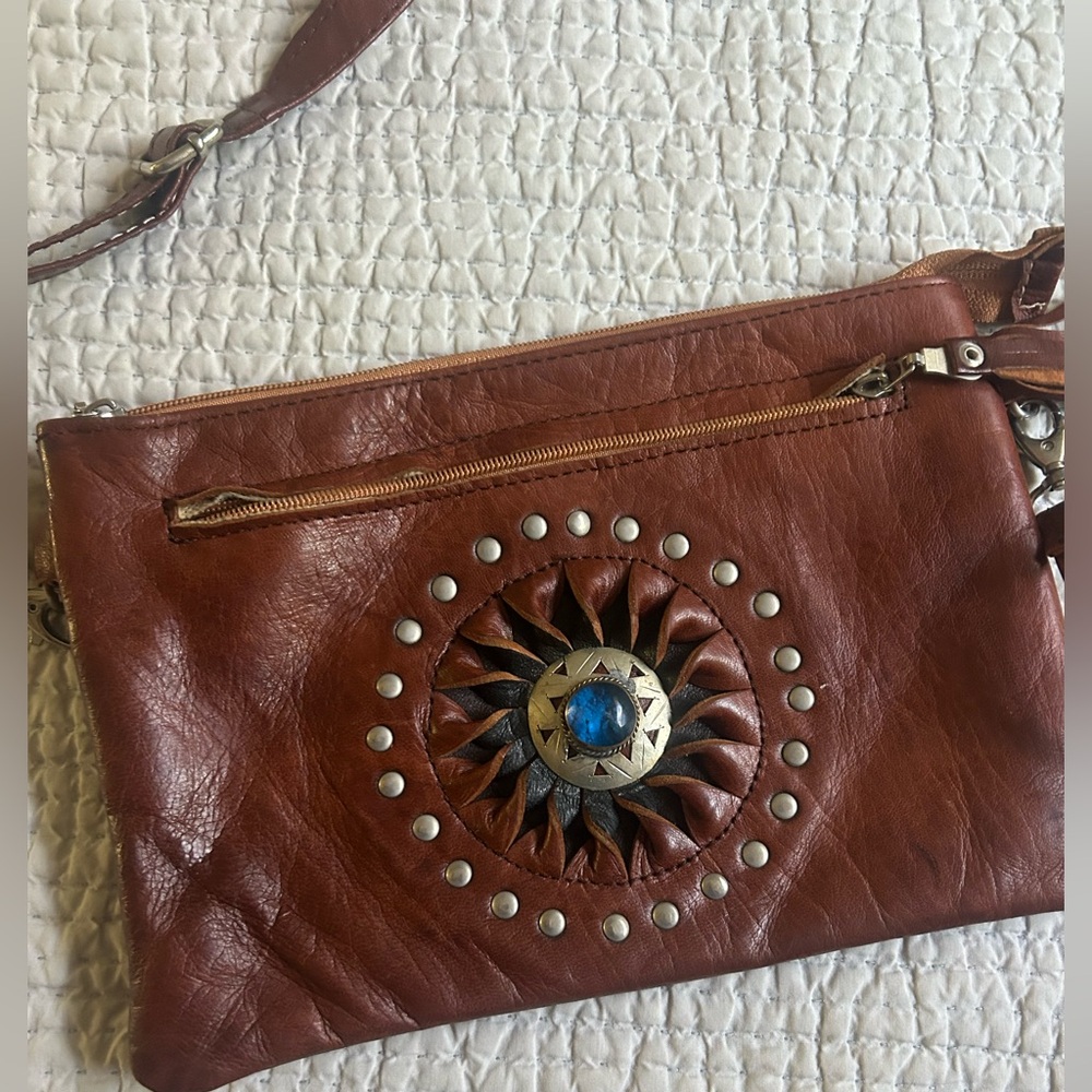 Vintage Moroccan Handmade Leather Purse Boho Crossbody